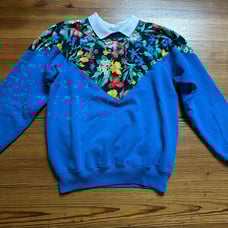 Hanes vintage royal blue floral layered collar crew sweatshirt SIZE M