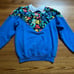 Hanes vintage royal blue floral layered collar crew sweatshirt SIZE M