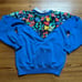 Hanes vintage royal blue floral layered collar crew sweatshirt SIZE M