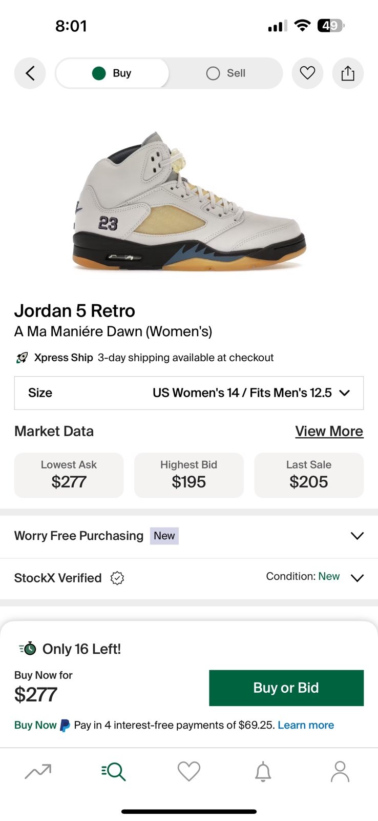 Jordan 5 ama size 12.5