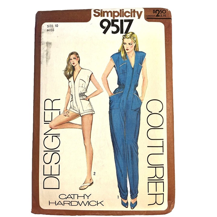 Simplicity 9517 Jumpsuit Shorts V-Neck Front Zip Pockets Bust 32.5 Sz 10 Uncut