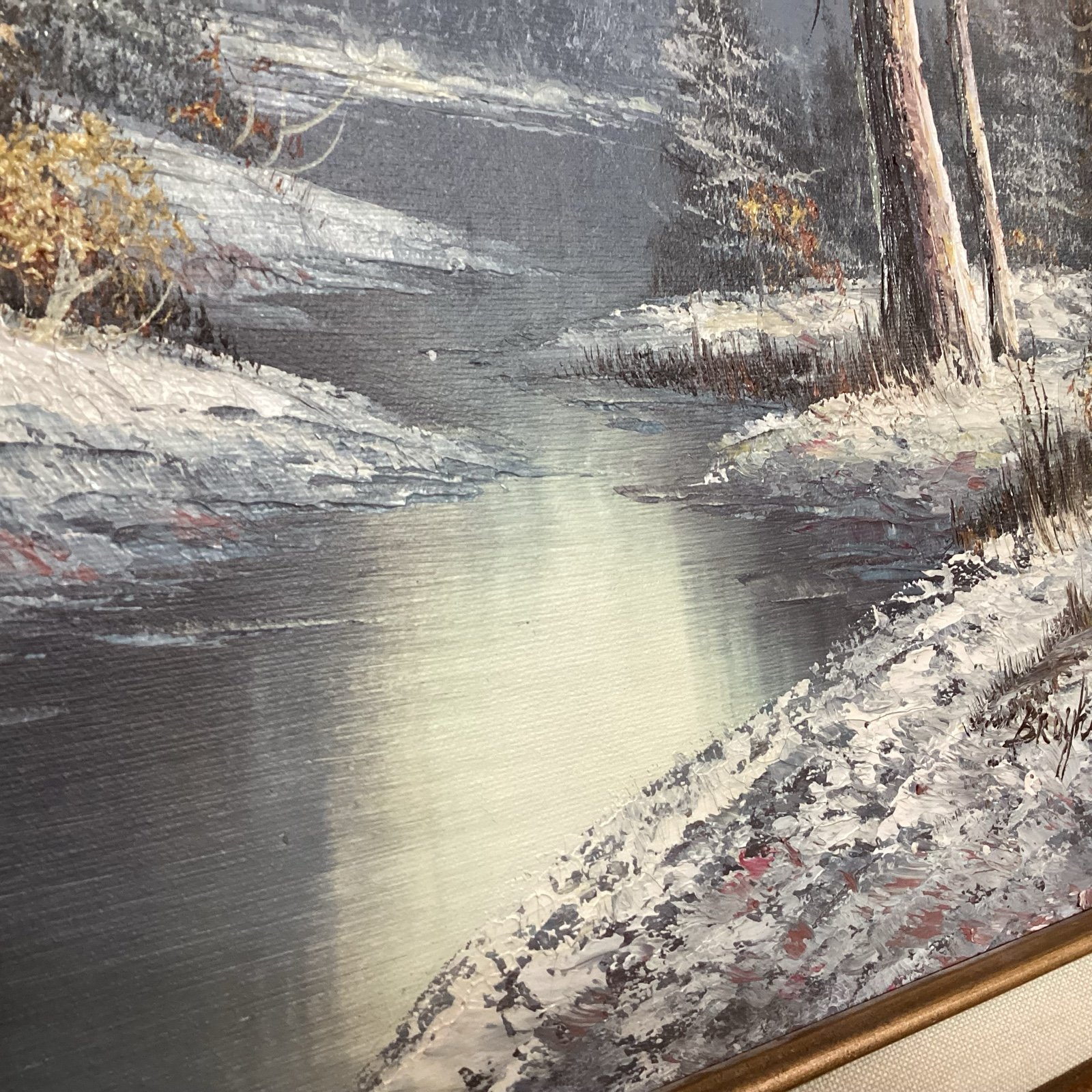 Vintage Framed Winter Mountain Landscape Painting 21” X 17”