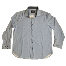 WRK 4-Way Stretch Dress Shirt Sz 17 1/2 Long Sleeves Diamond Geo Blue Design NWT