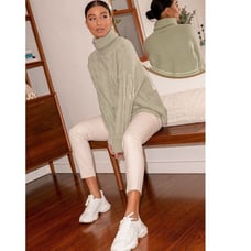 NWT LULUS Beside The Fire Grey Cable Knit Sweater In Sage Green Oversize S