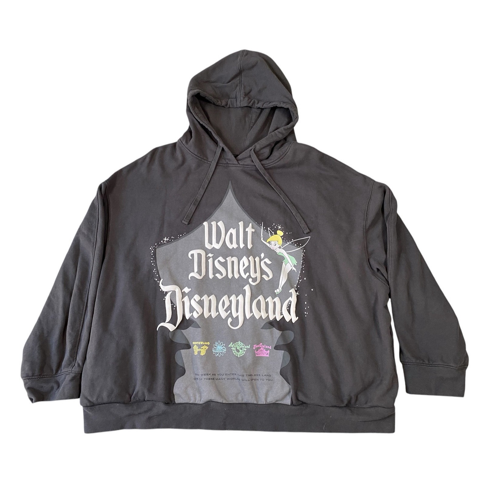 Walt Disney Woman's Tinkerbell Disneyland Gray Hoodie 100 Years Sz 1X Puff Print