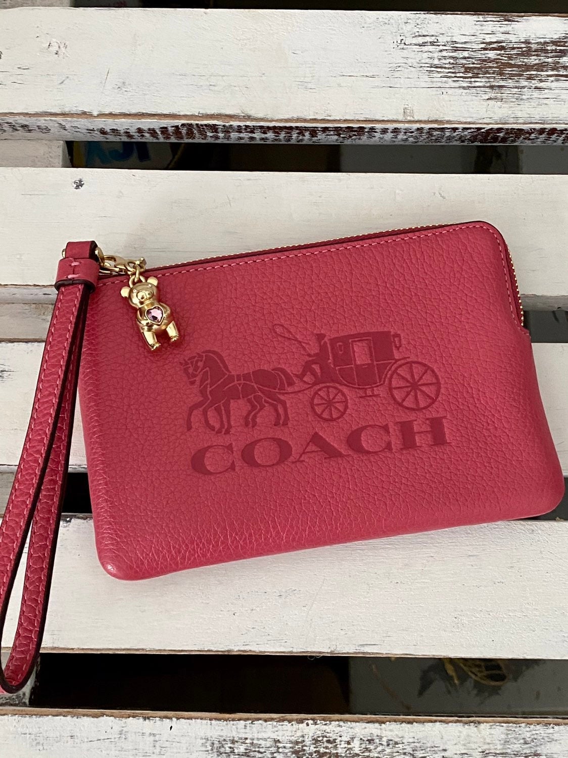 COACH | Strawberry Haze Wristlet & Teddy Bear Charm Bundle