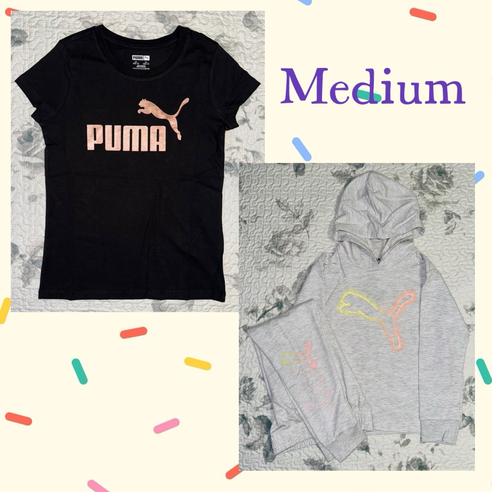 Girls Puma (3pc) Black T-Shirt & Light Gray Hoodie/Joggers Set Sz/ Medium 8-10
