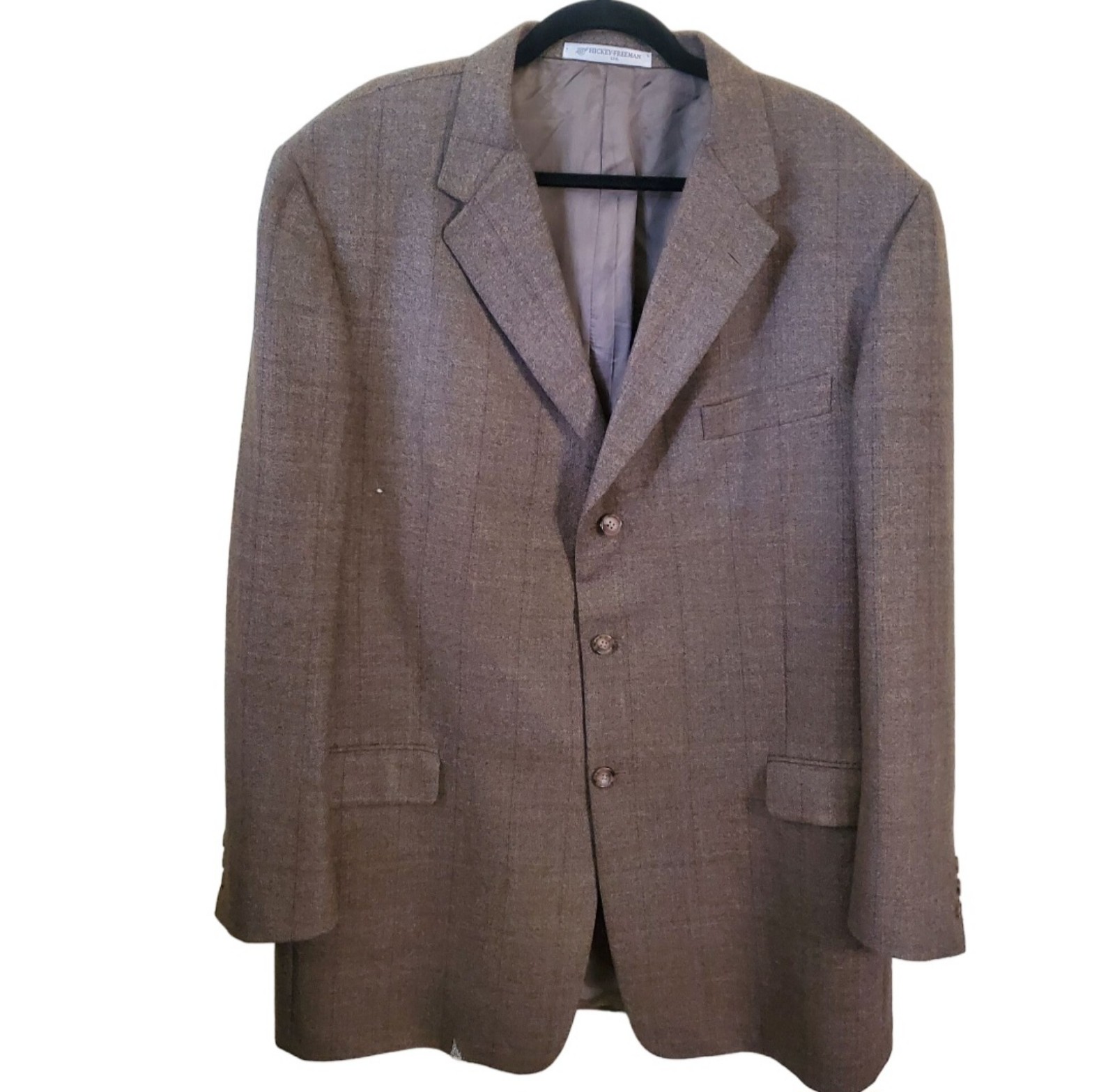 Hickey Freeman Vintage Wool Cashmere Brown Plaid Sport Jacket Size 46L