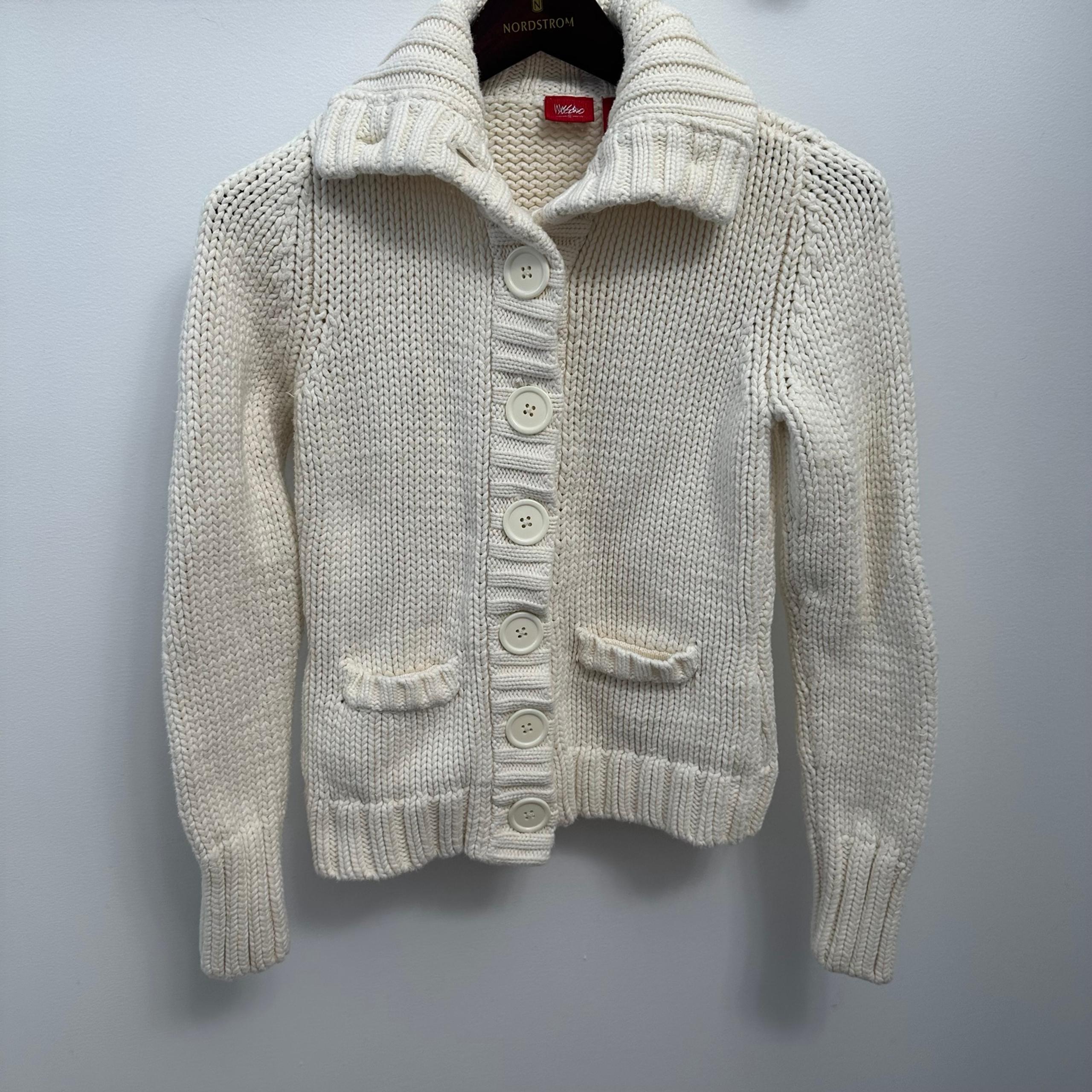 Mossimo Red Label Vintage Knit Button Up y2k Sweater Pockets High Collar Medium