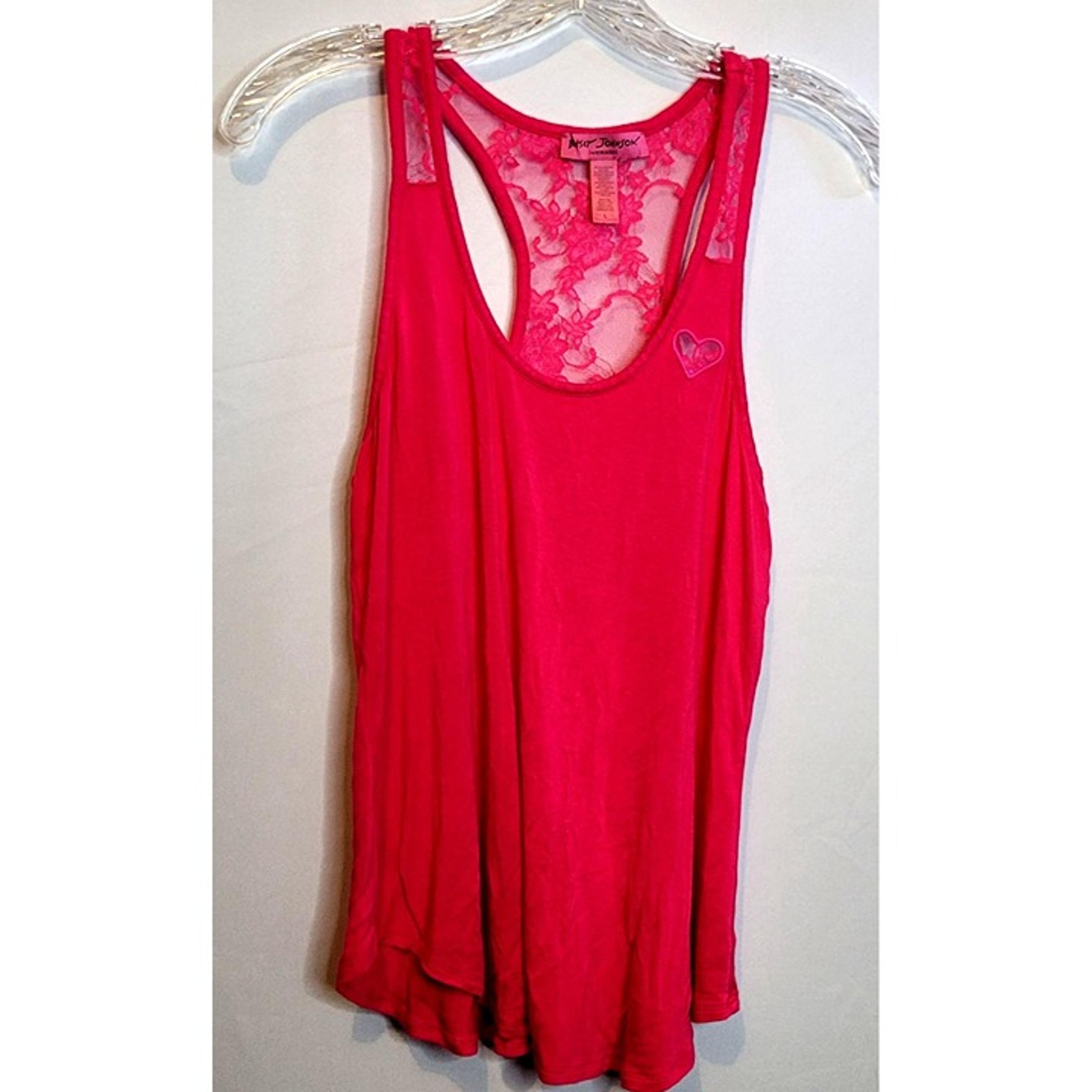 Betsey Johnson Intimates Tank Top Fuschia Pink Lace Racer Back Womens Large