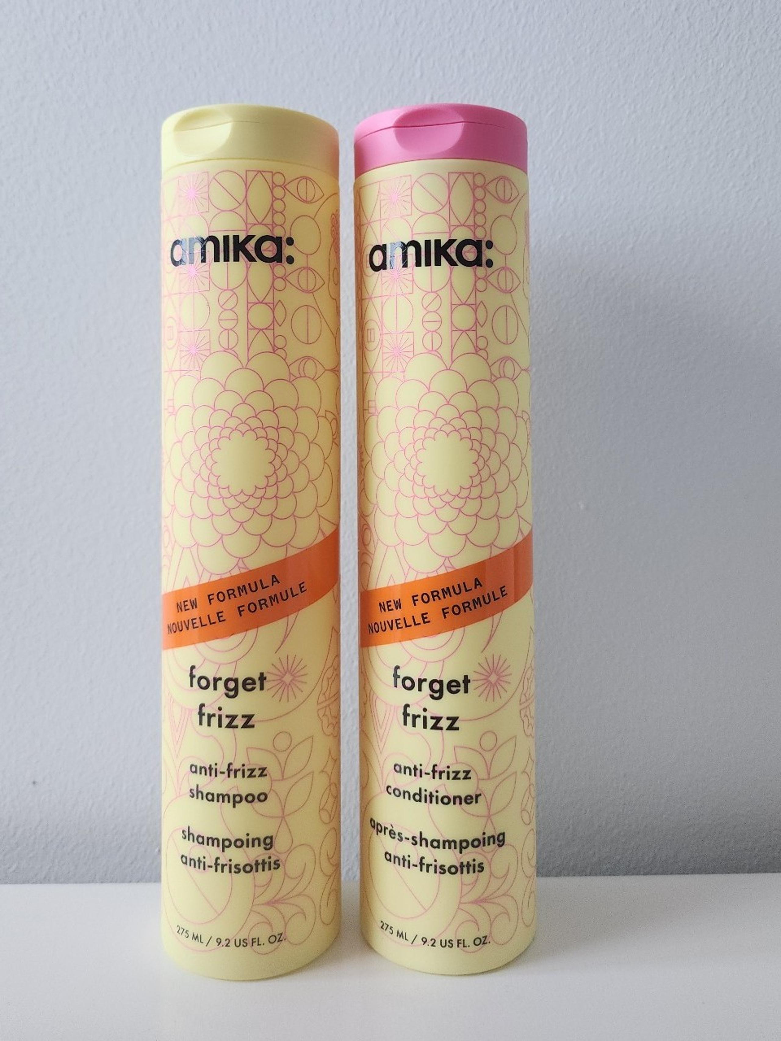 Amika anti-frizz shampoo and conditioner set.