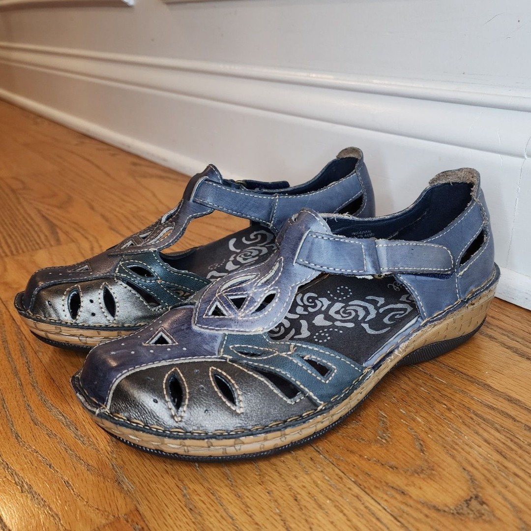 Propet Jenna Closed Toe Sandal Denim Blue Multi 7.5 Closed Toe WSA003L Comfort