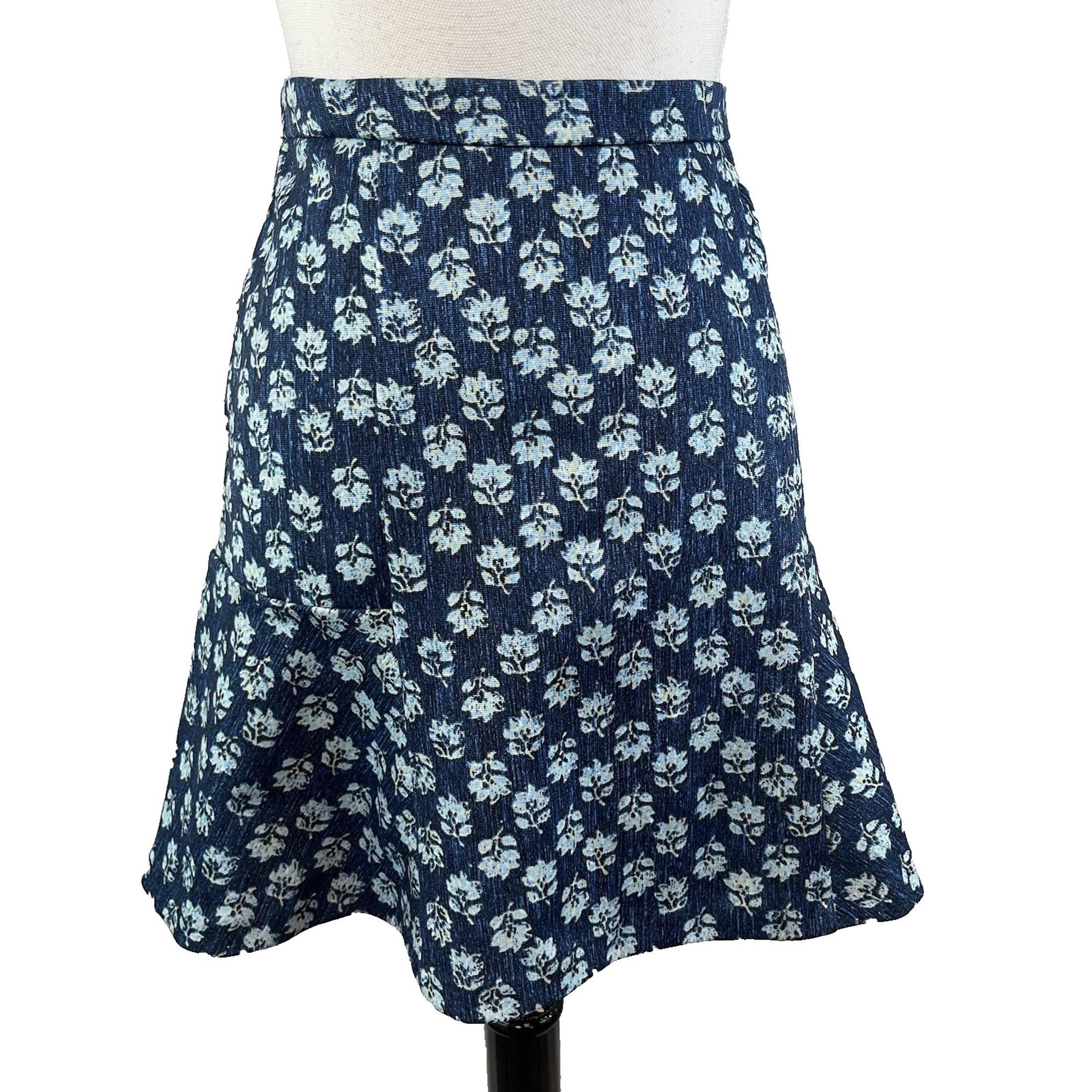Michael Kors Skirt sz 6 Blue Gold Floral A Line Above Knee Stretch Beach Summer