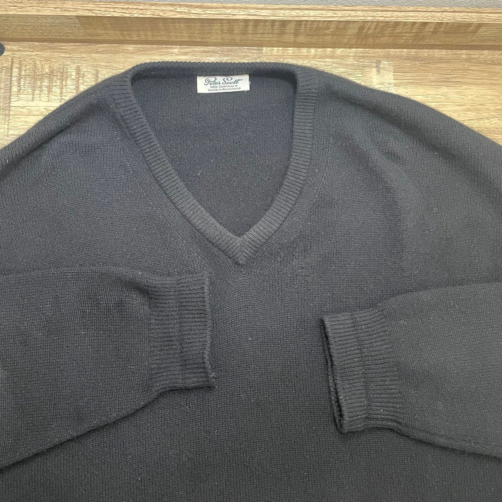 Peter Scott 100% Cashmere Pullover V Neck Pullover Sweater Men L (46 EU) Black