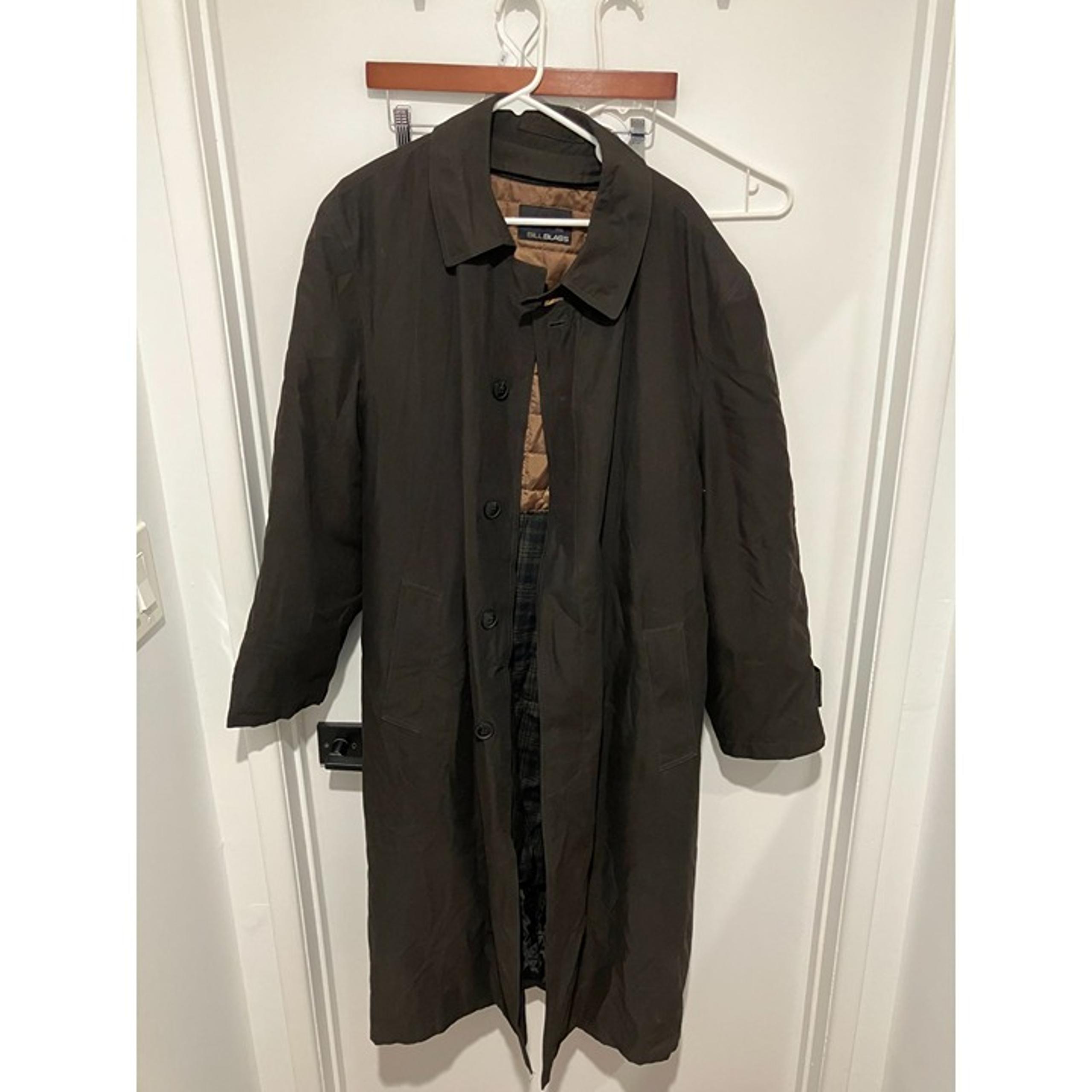 Bill Blass Men's Lined Trench Coat, Black, Size 46 Regular