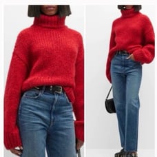 Re/Done 90s Oversized Red Turtleneck Sweater Size Large Alpaca Blend 495
