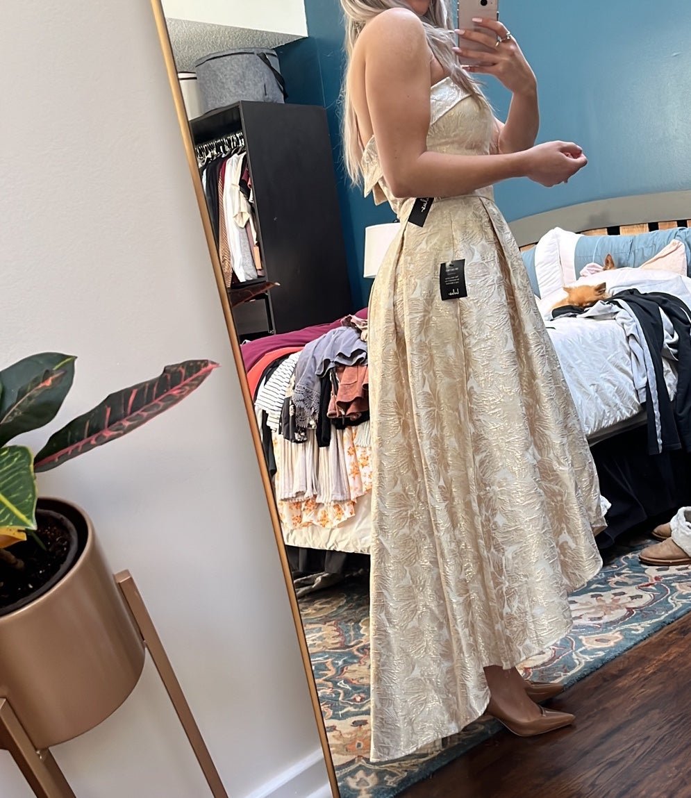 Floral Jacquard strapless high low formal dress