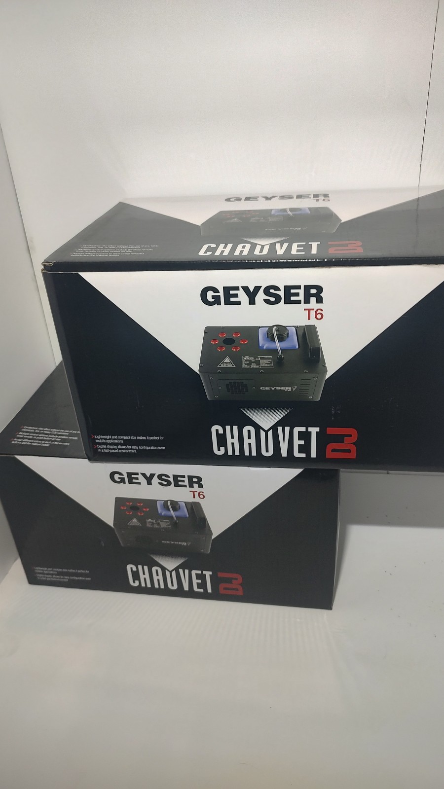 2 Chauvet Geyser 16 RGB Illuminated Vertical Fog Machines