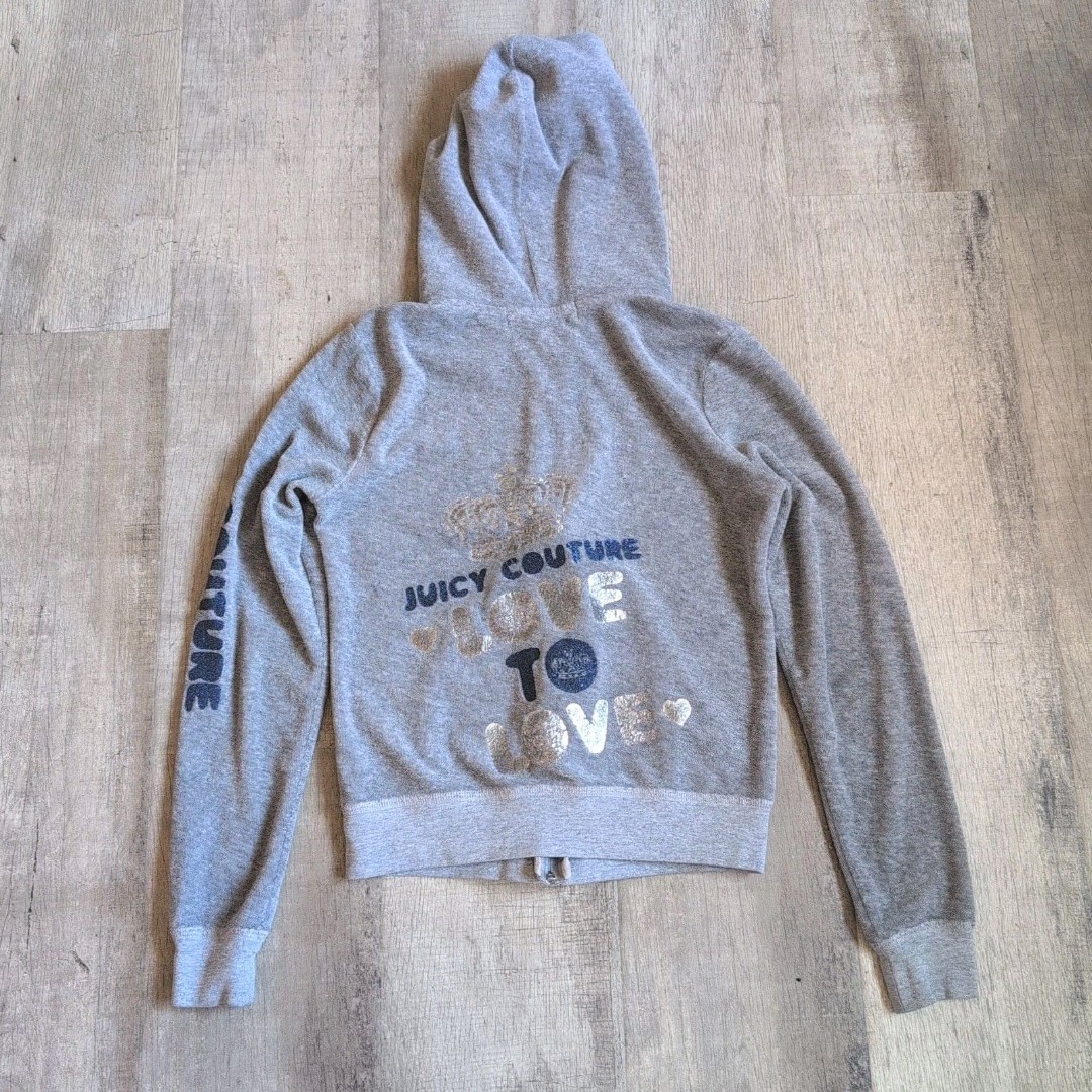 VINTAGE JUICY COUTURE WOMENS Velvet ZIP UP HOODIE GRAY SIZE M