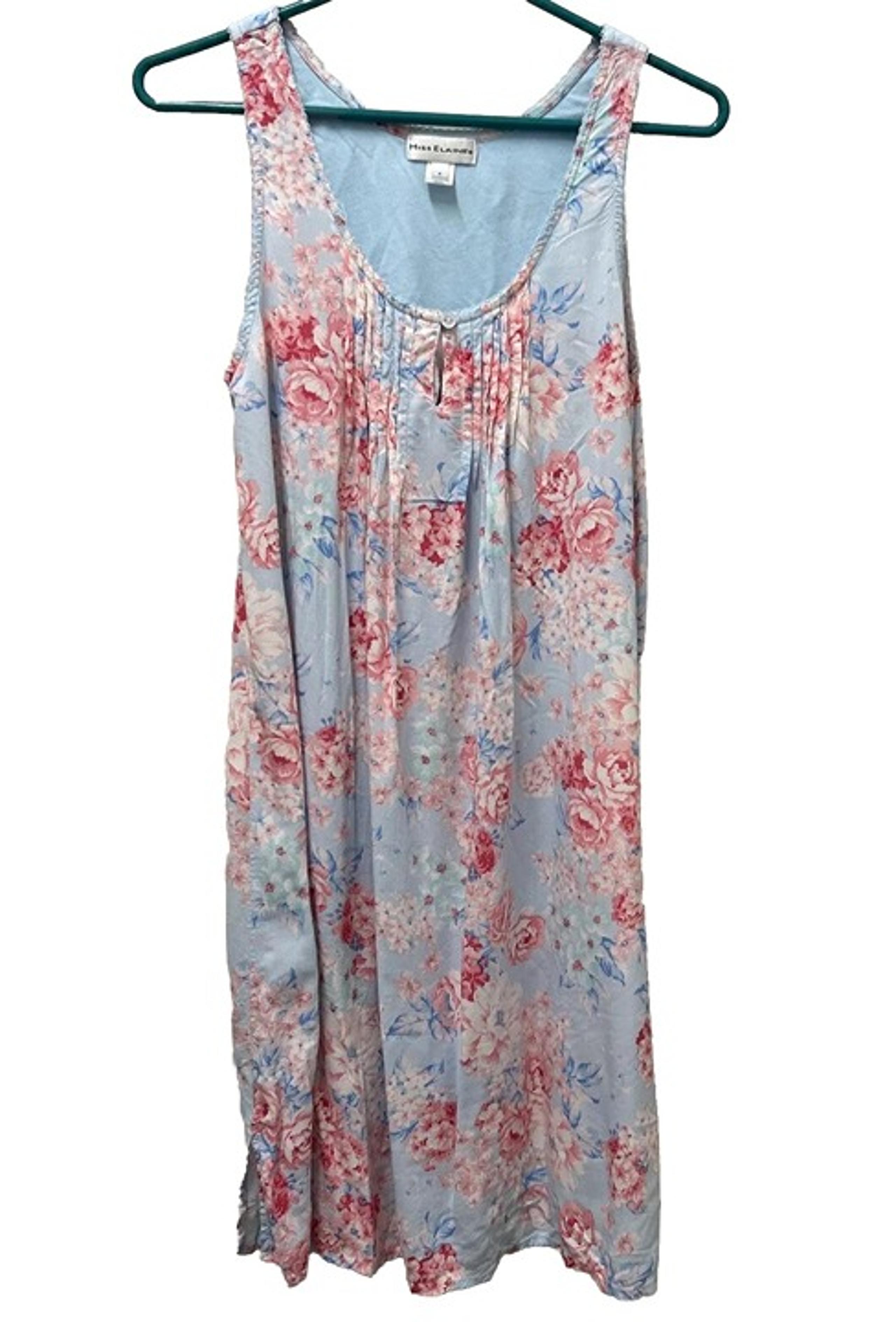 Miss Elaine Nightgown Womens S Blue Pink Floral Chemise Cottagecore Grannycore