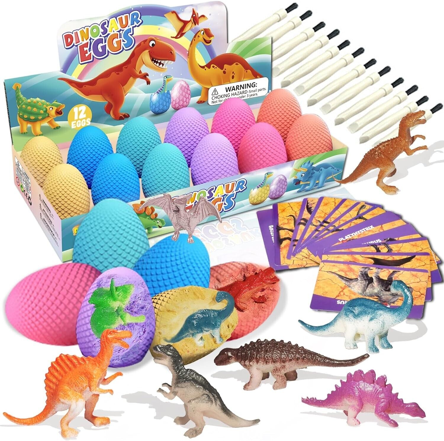 12 Dinosaur Eggs Dig Kit Toys with Dinosaur Knowledge Cards