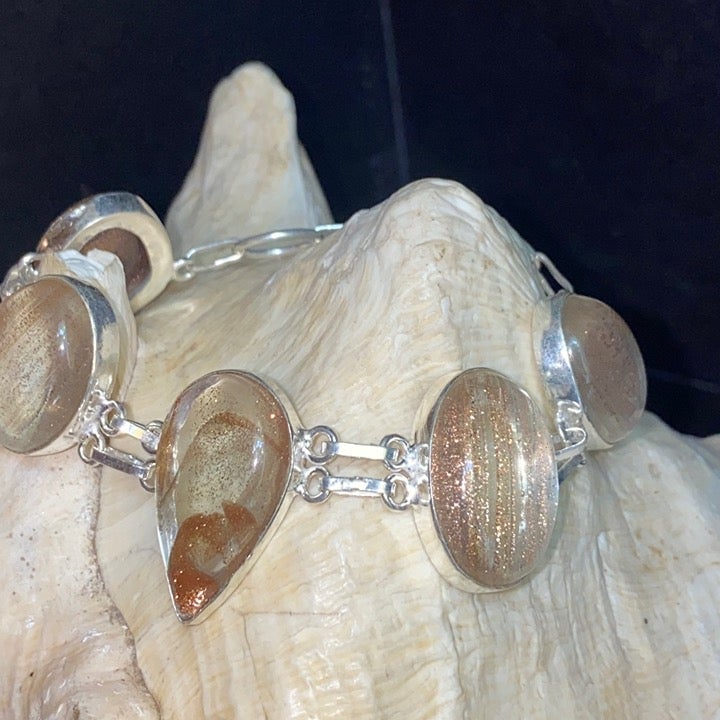 Shimmery Dichroic Glass multi-gem cuff bracelet