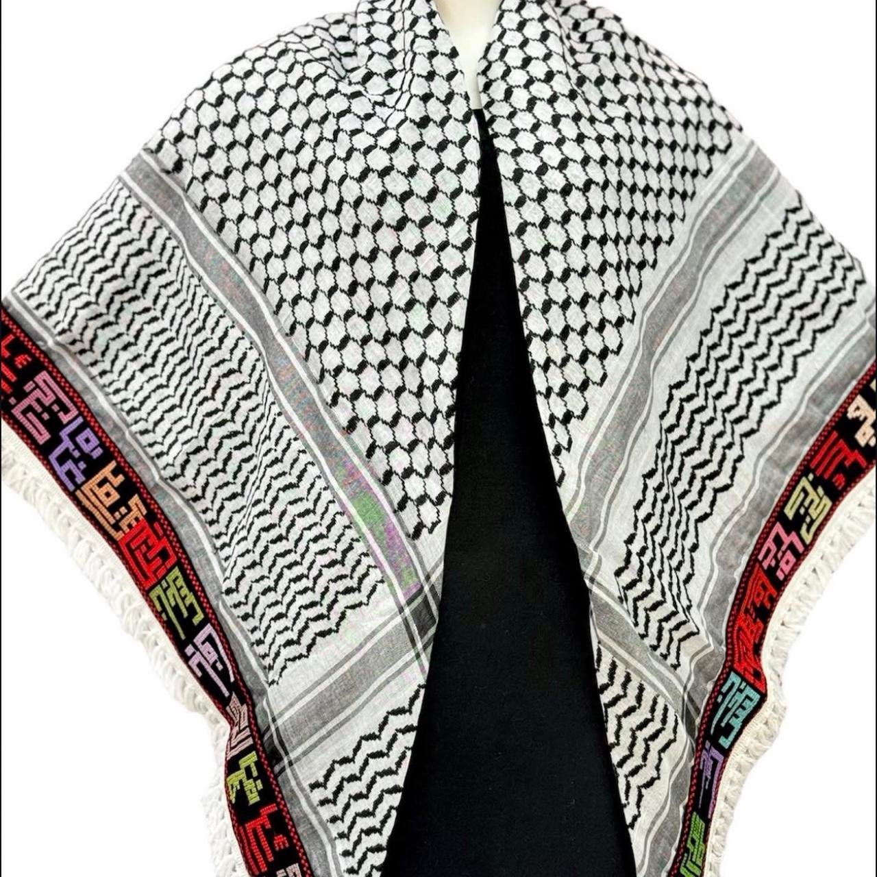 New | White Keffiyeh with Black Tatreez City Embroidery