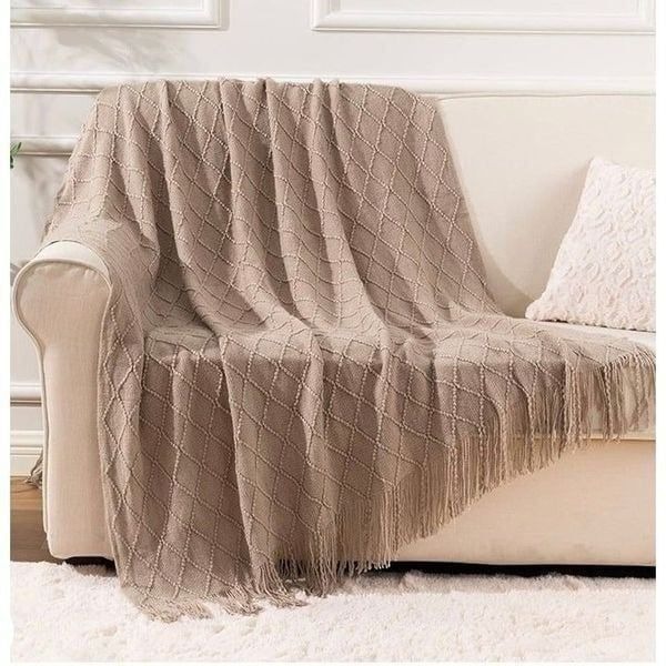 Boho Khaki Weaved Throw Blanket