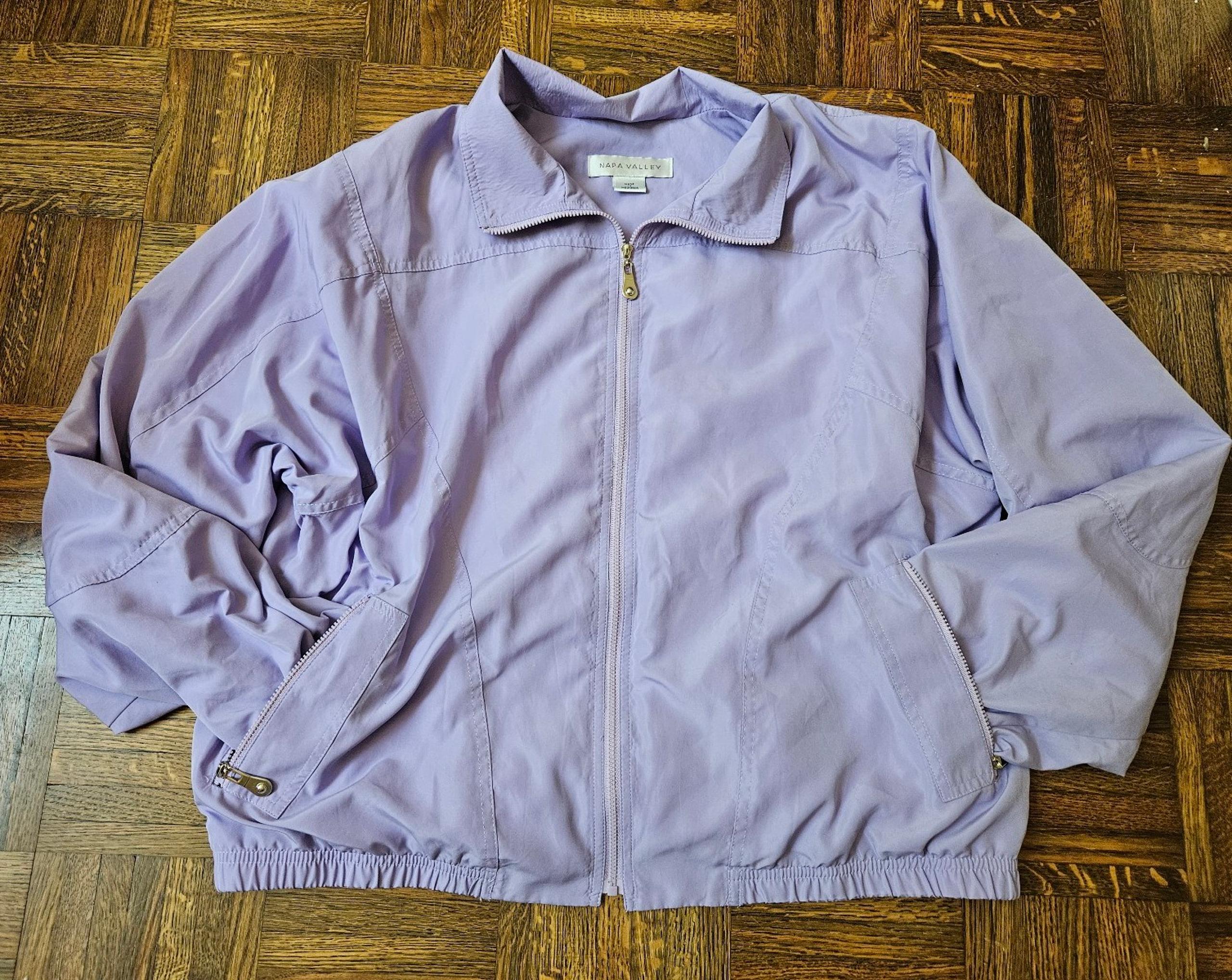 Grannycore Pastel Purple Windbreaker Jacket with Soft Lining, Napa Valley, L