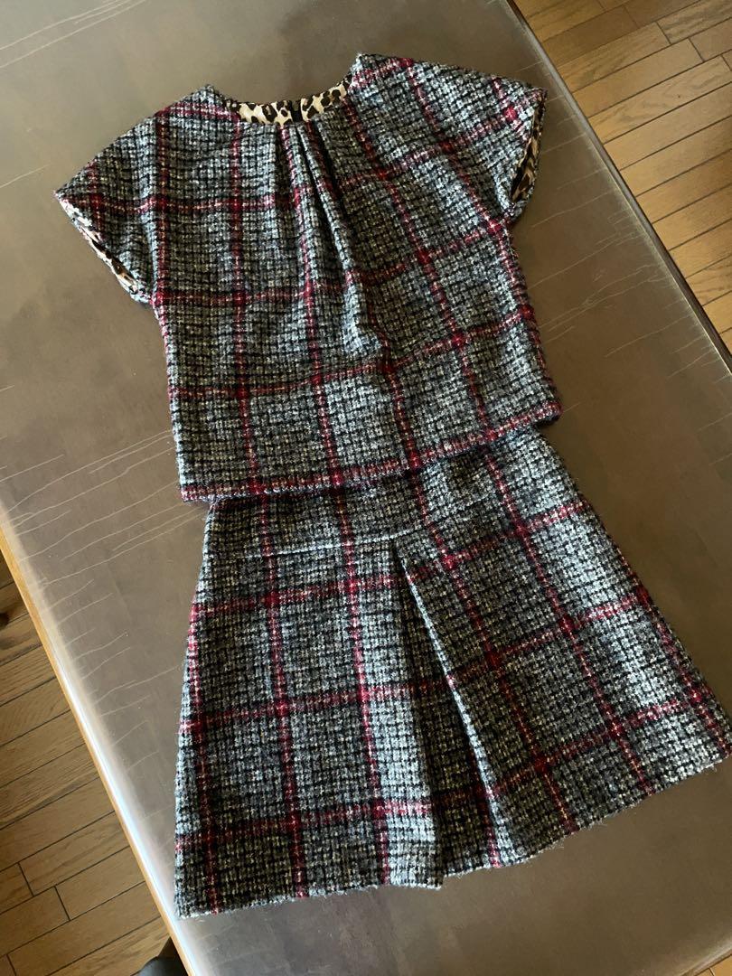 Excellent Condition☆Dolce & Gabbana☆Tweed Suit☆Check Pattern☆Gray☆Flare☆