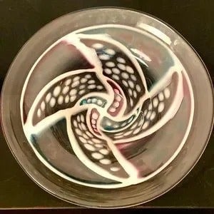 Art Glass by Jane Bruce 80’s Athens Ohio Clear/Colored Speckles Swirls 23” Bowl