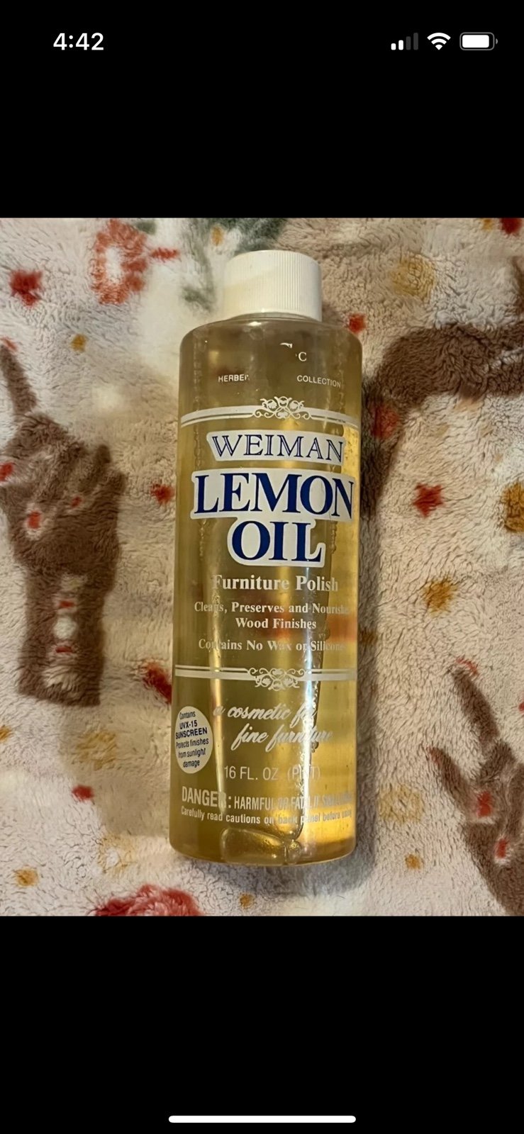 (10% USED) Weiman Lemon Oil Furniture Polish 16oz - UVX 15 Sunscreen