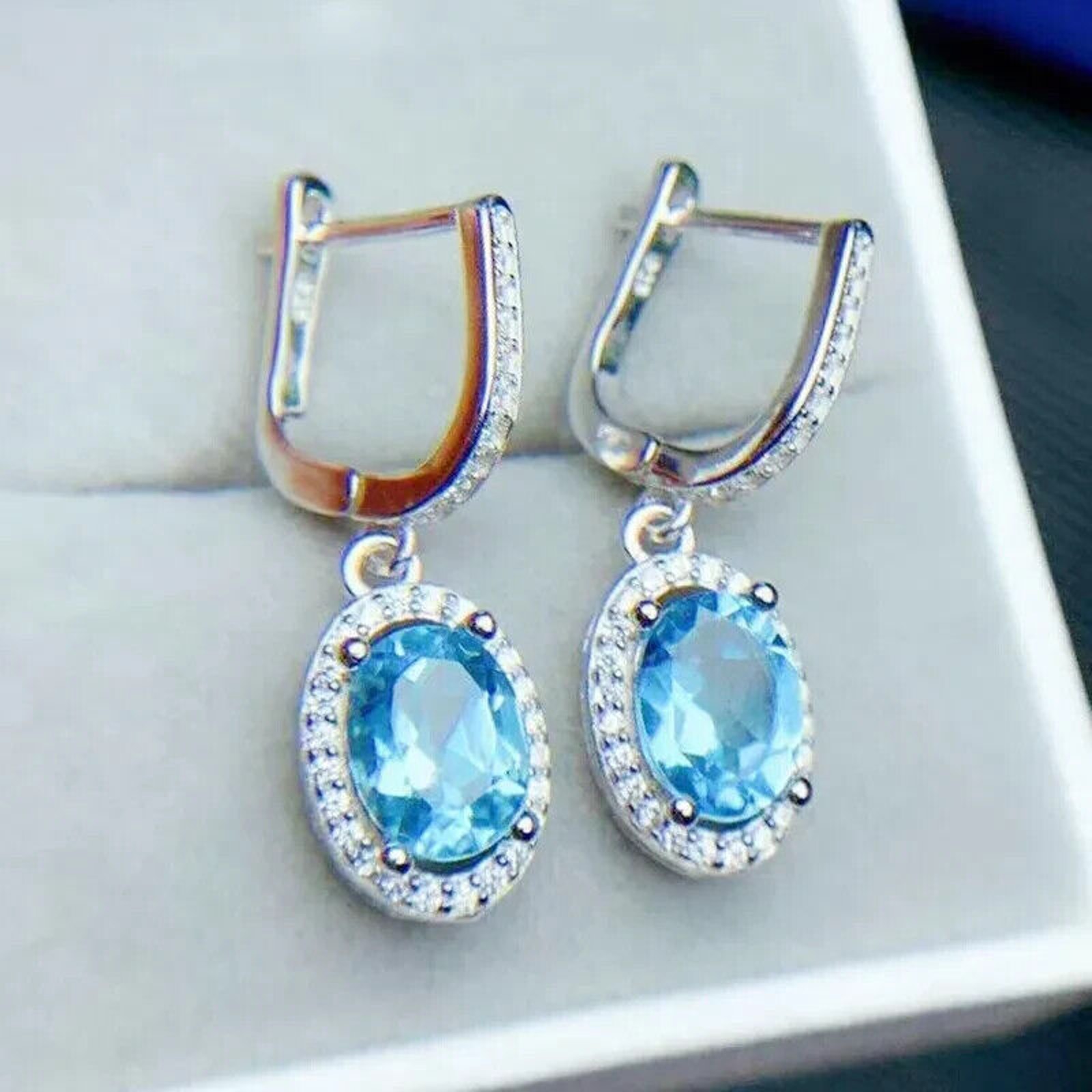 Blue Topaz Earrings, Natural Swiss Blue Topaz Gemstone Earrings Sterling Silver