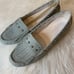 Donald J Pilner Grey Silver Studded Loafers Val Sz 9.5M Moccasin Esque NWB