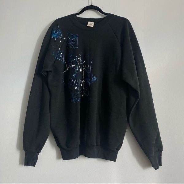 90s Vintage Black & Blue Paint Splatter Oversized Sweatshirt Size XL
