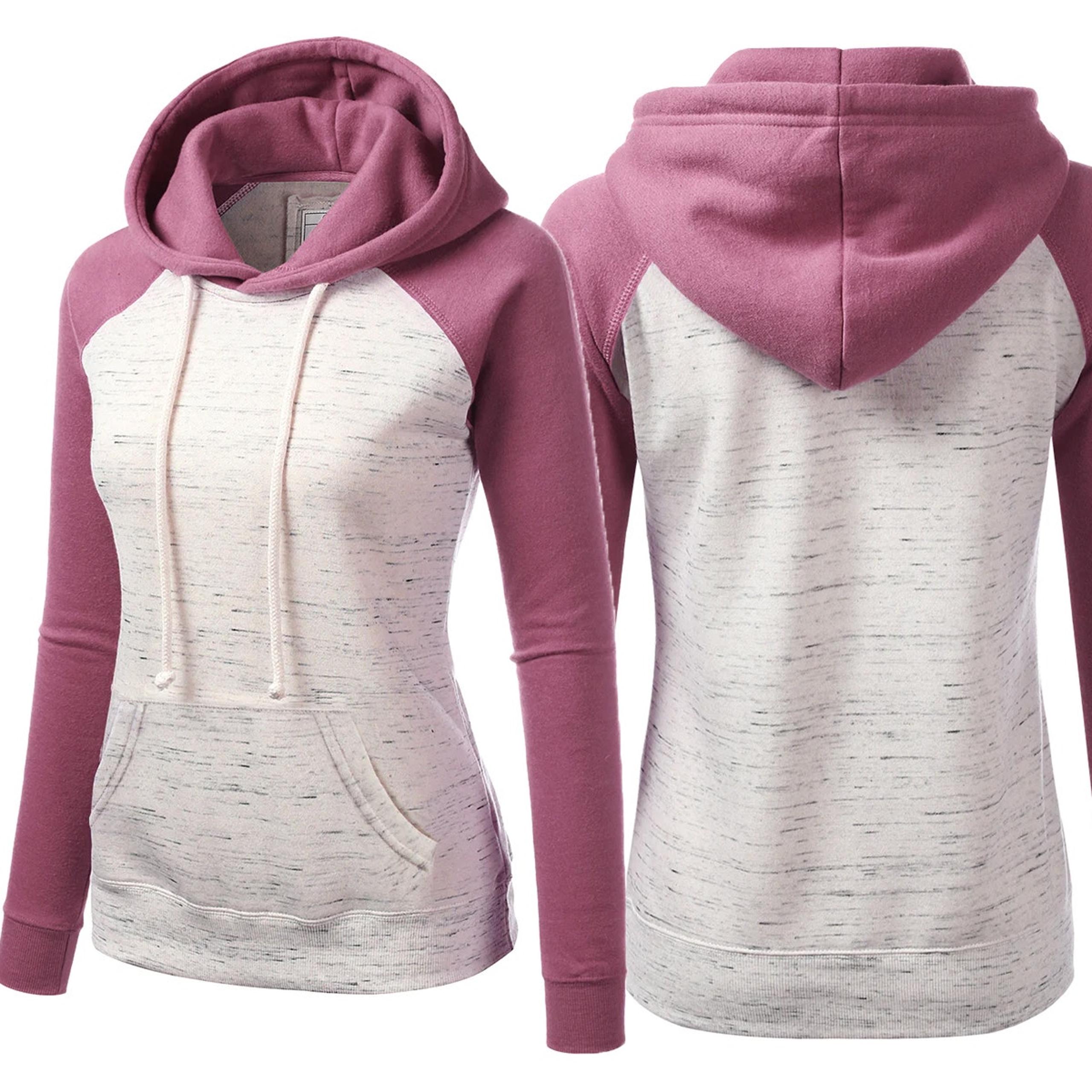 Doublju Begonia Pink Color Block Hoodie Sweater Activewear Front Pockets M