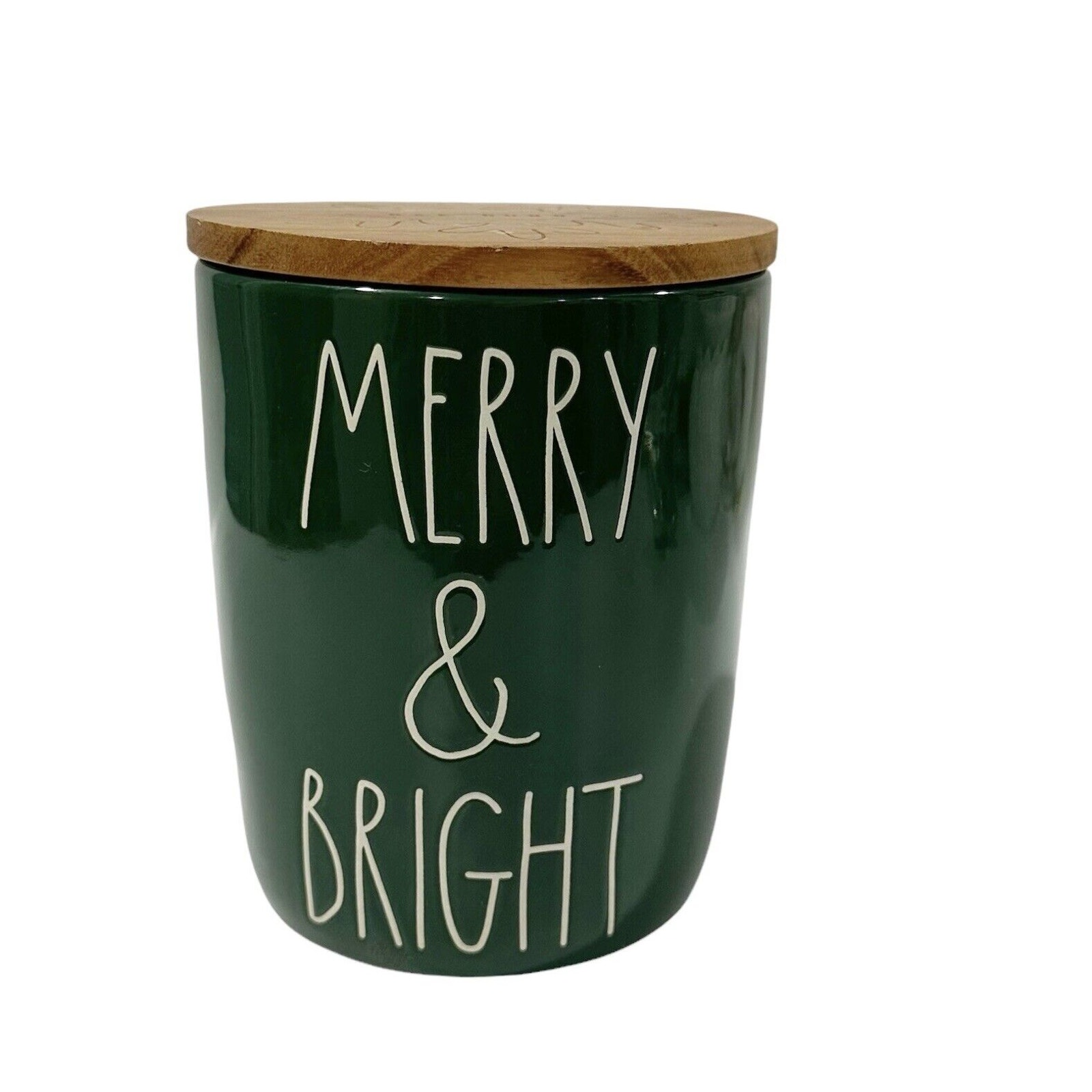 Rae Dunn Merry and Bright Green Jar Canister Christmas Cellar Holiday NWOT
