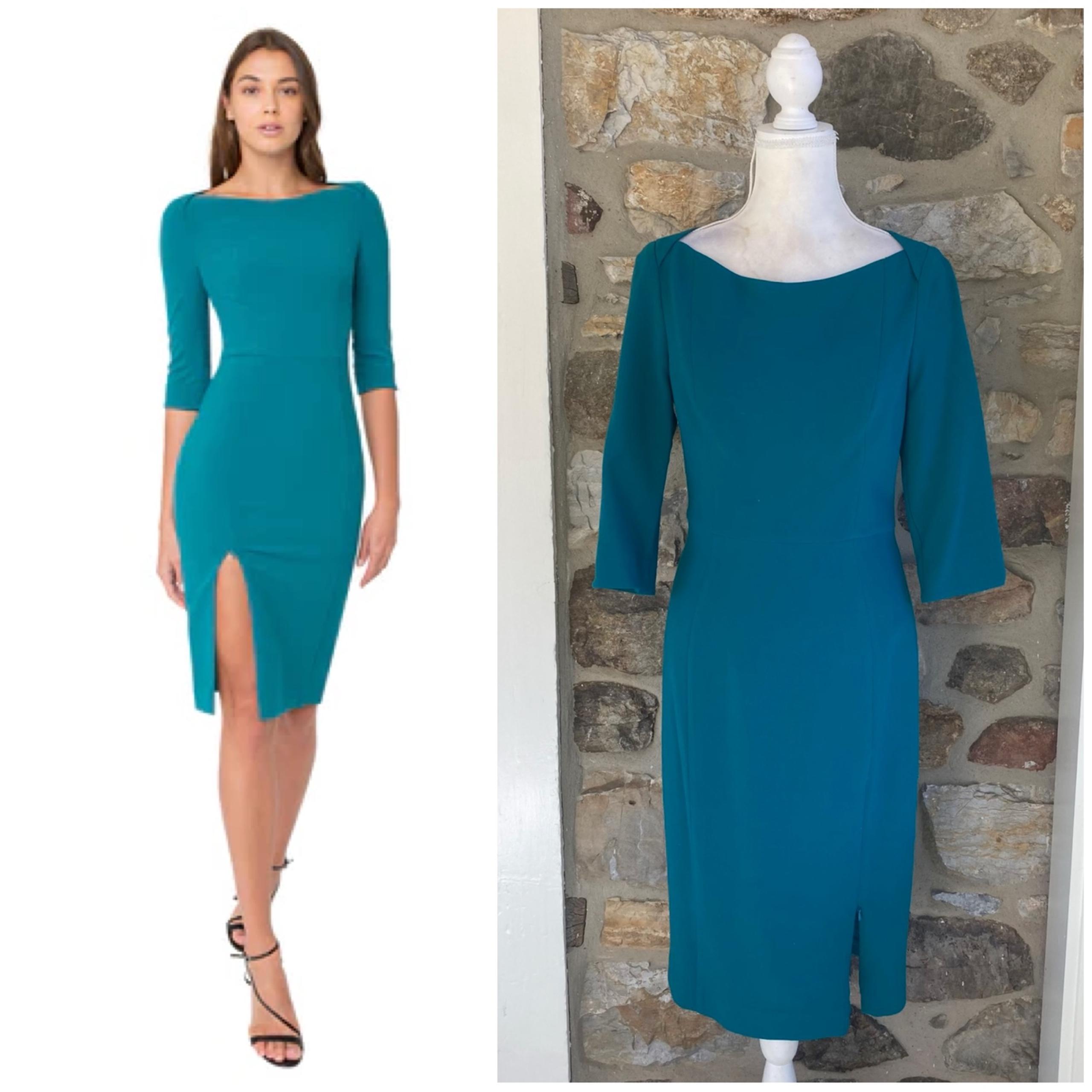 Black Halo Marissa Sheath Midi Dress Super Loft Woven Jade $345 Womens 8