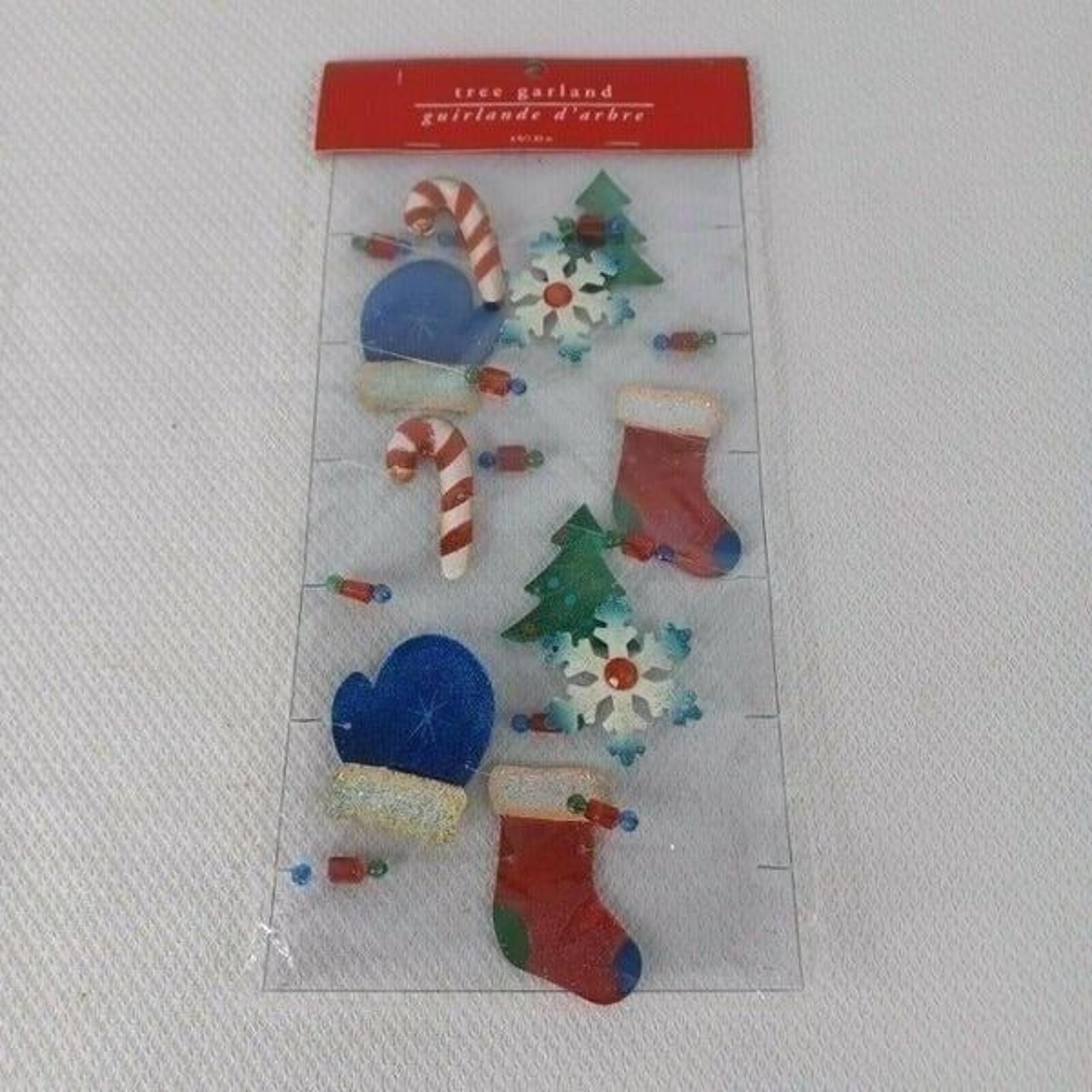 New Pier 1 Garland Christmas Tree Metal 6 ft Mittens Stockings Beaded Red Blue
