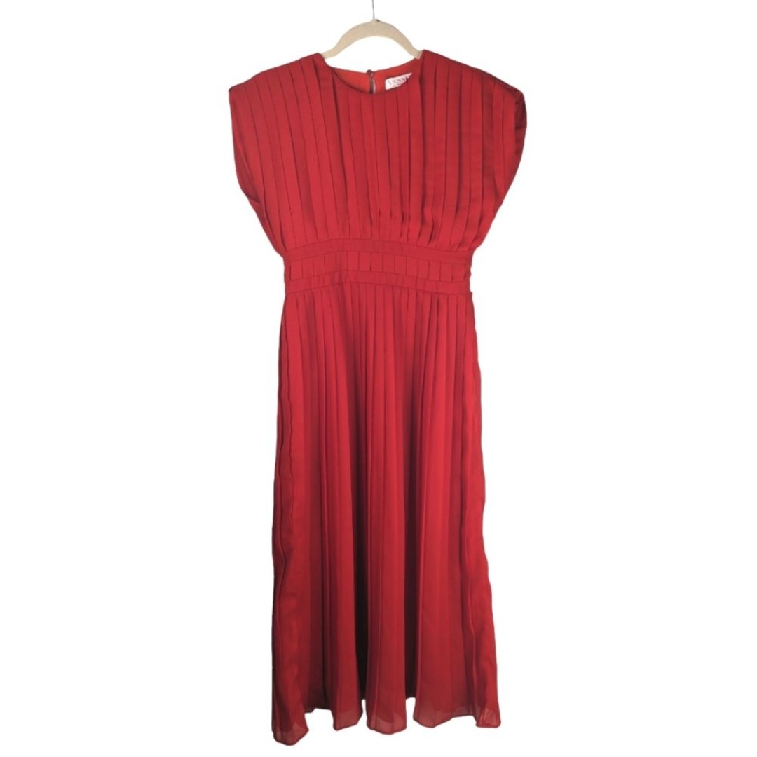 Vionnet Paris Luxury SILK Bright Red Pleated Sheath Special Event Prom Dress 38