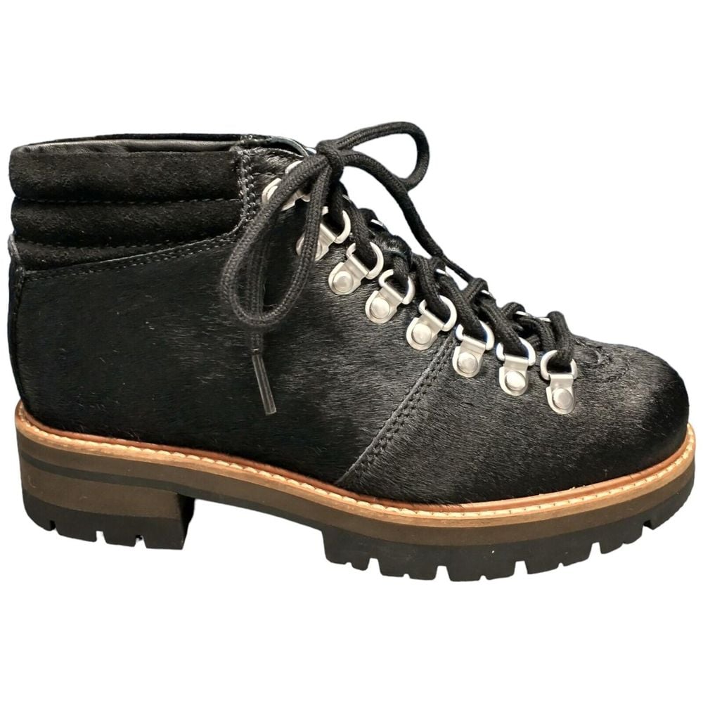 Clarks Orianna Alpine Hiking Shoes Women Size 6.5 Black Leather Fur Trim Lace Up