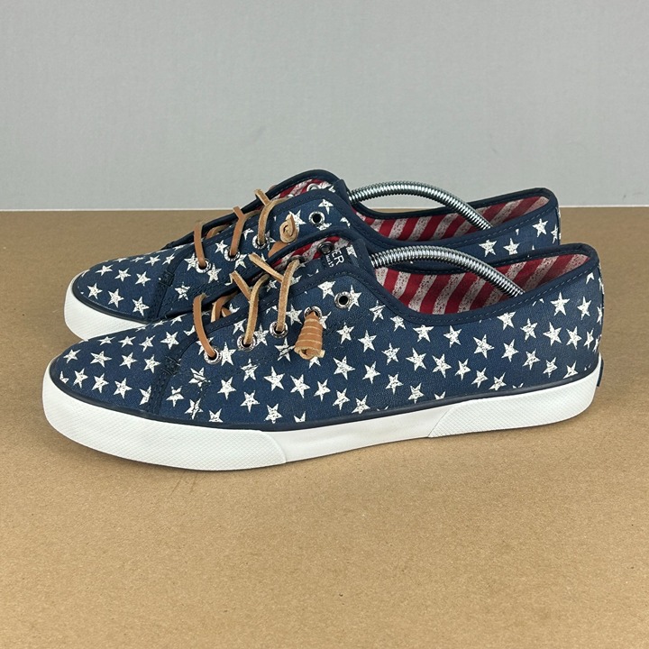 Sperry Top Sider Stars Patriotic USA Sneakers Womens 11 Navy Blue White Red