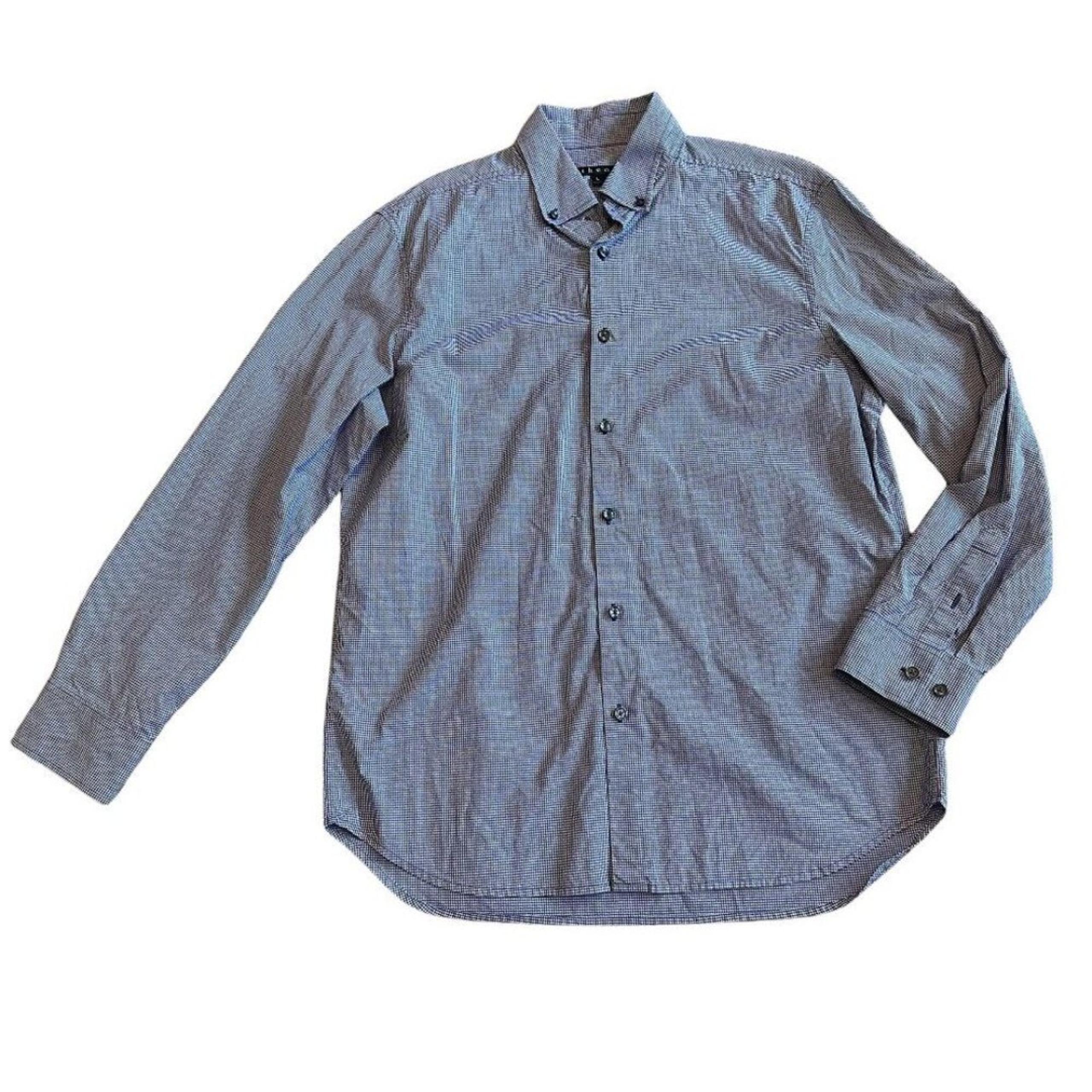 Theory Purple Check Button-Down Dress Shirt Classic 100% Cotton Size Large Men's