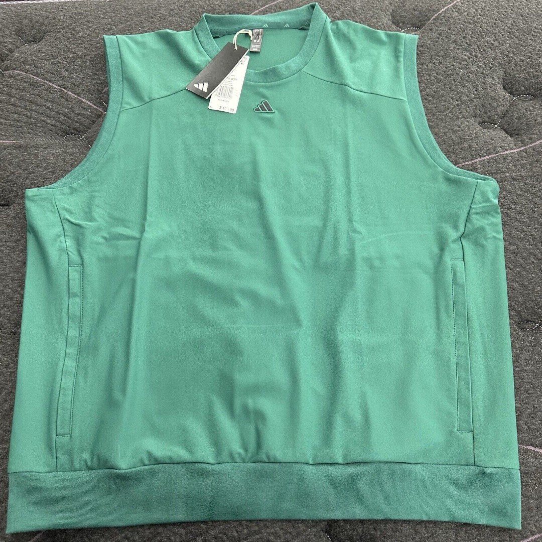 New Men’s Adidas Golf Vest Men's Green Black Pockets 100 Value Large