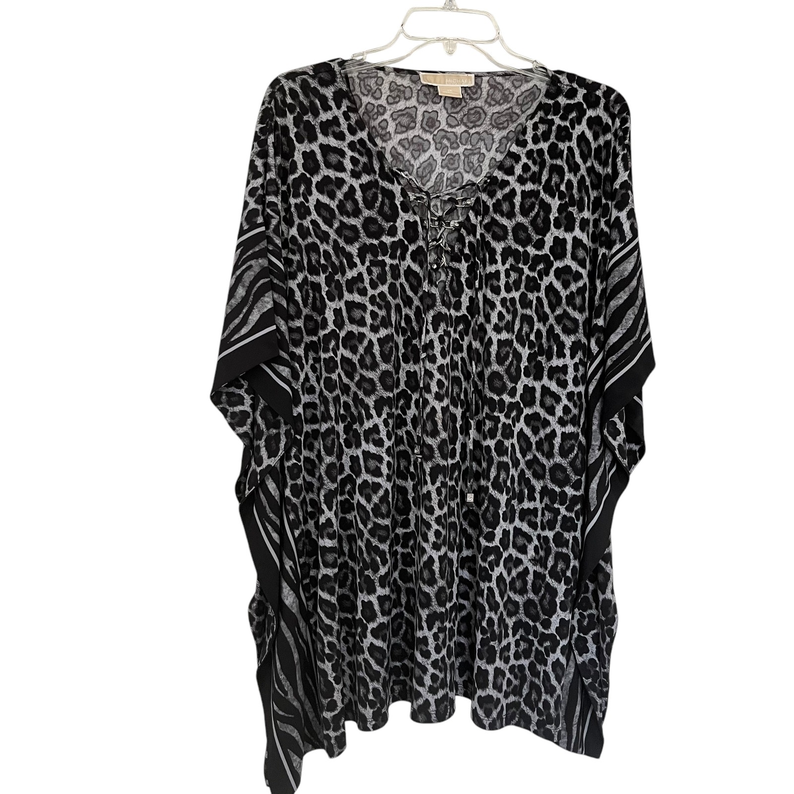 MICHAEL Michael Kors Black Leopard Animal Print Kaftan Tunic Beach Coverup 1X