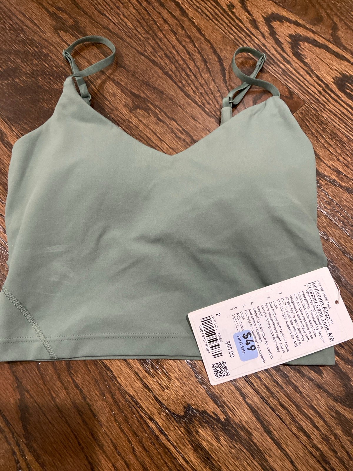 NWT lululemon align cropped cami tank a/b size 2