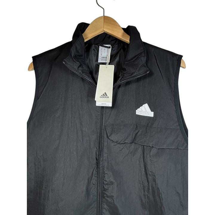 Adidas Puffer Vest Sz L Unisex Black Logo Full Zip Utility