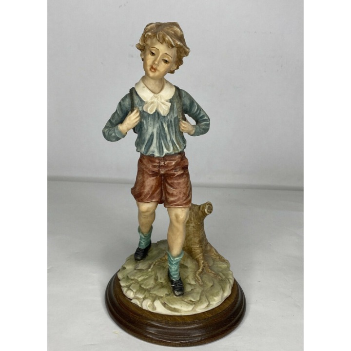 Vintage Signed M.P. Capodimonte Boy Walking with Backpack 11 Figurine
