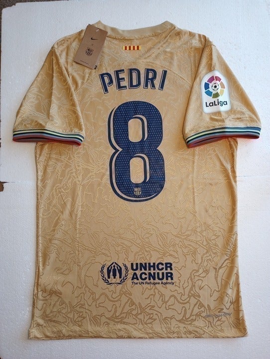 Pedri FC Barcelona #8 La Liga Match Slim Gold Away Soccer Jersey 2022-2023