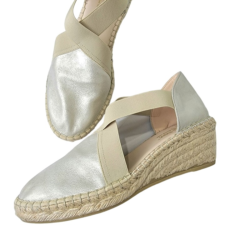 David Tate Suede Espadrille Platform Wedge Sandals Women 39 8.5 Silver Shoes 8.5